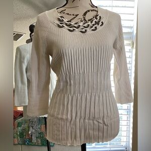 Requirements White Ribbed Sweater with Pewter Rings Detail